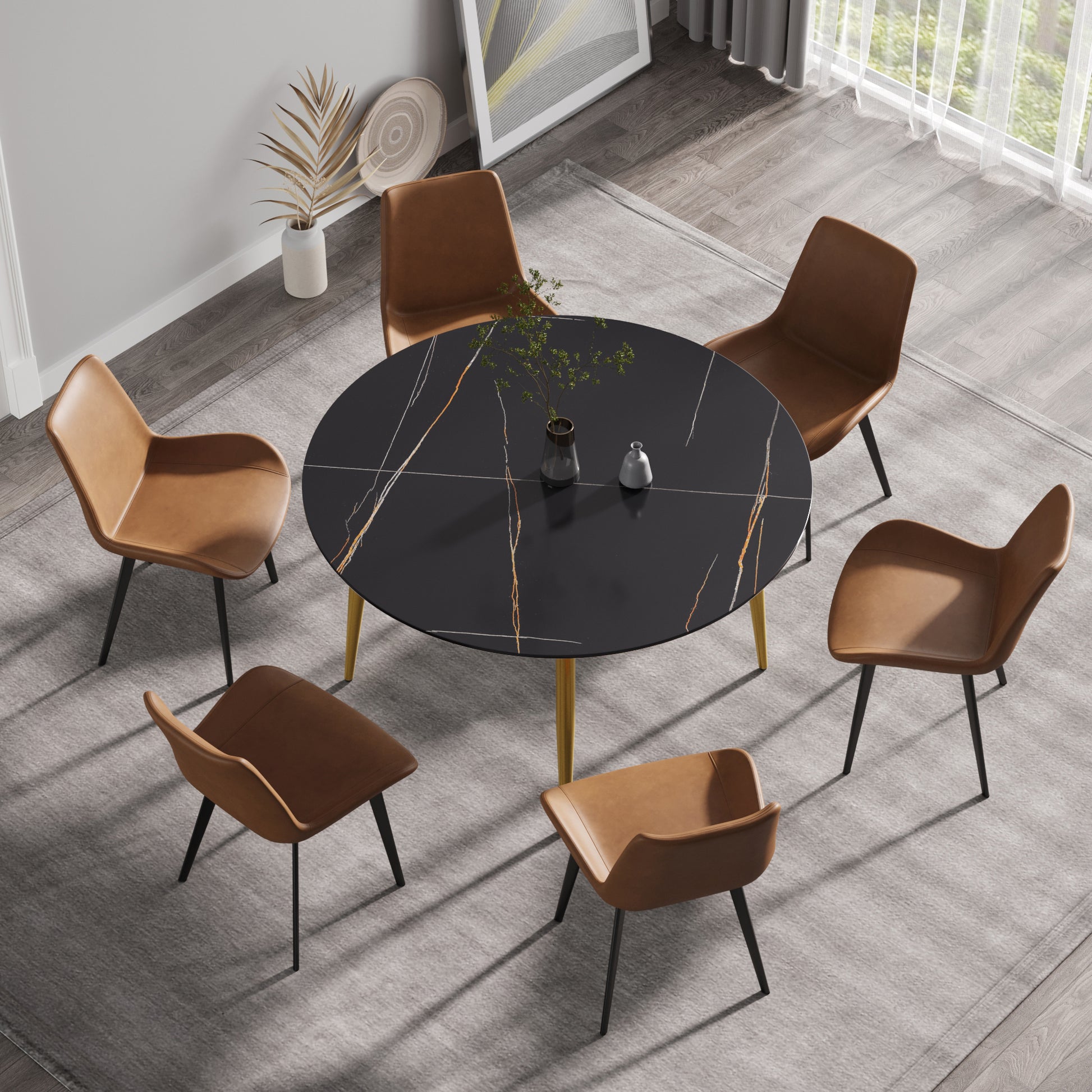 Saffron 53" Modern Artificial Stone Dining Table with Gold Legs
