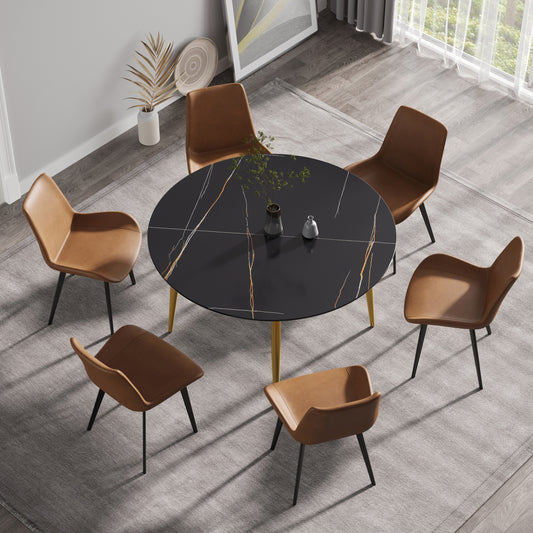 Saffron 53" Modern Artificial Stone Dining Table with Gold Legs
