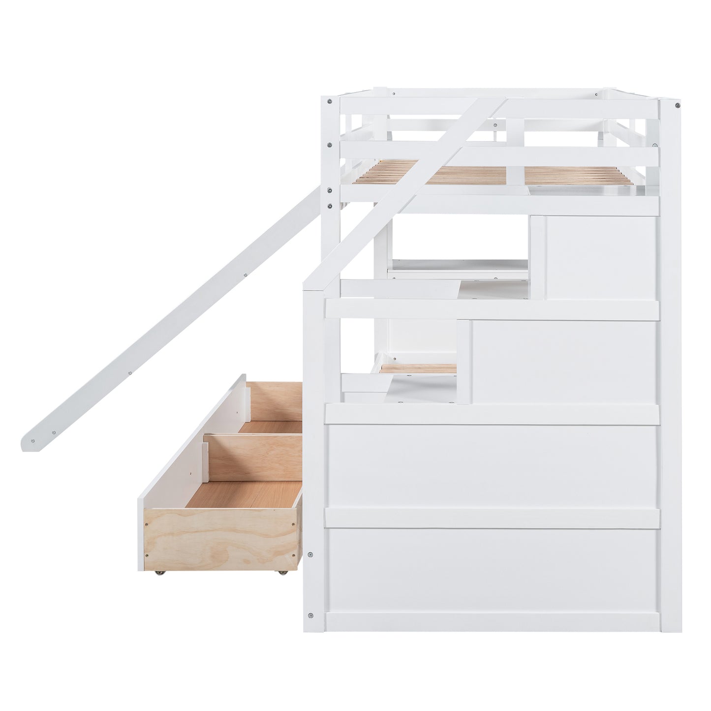 Foster Twin Bunk Bed with Desk & Slide, White