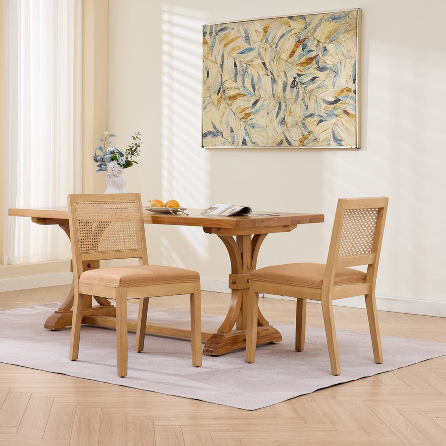 Tan Fabric Dining Chairs with Wood Legs (Set of 2)
