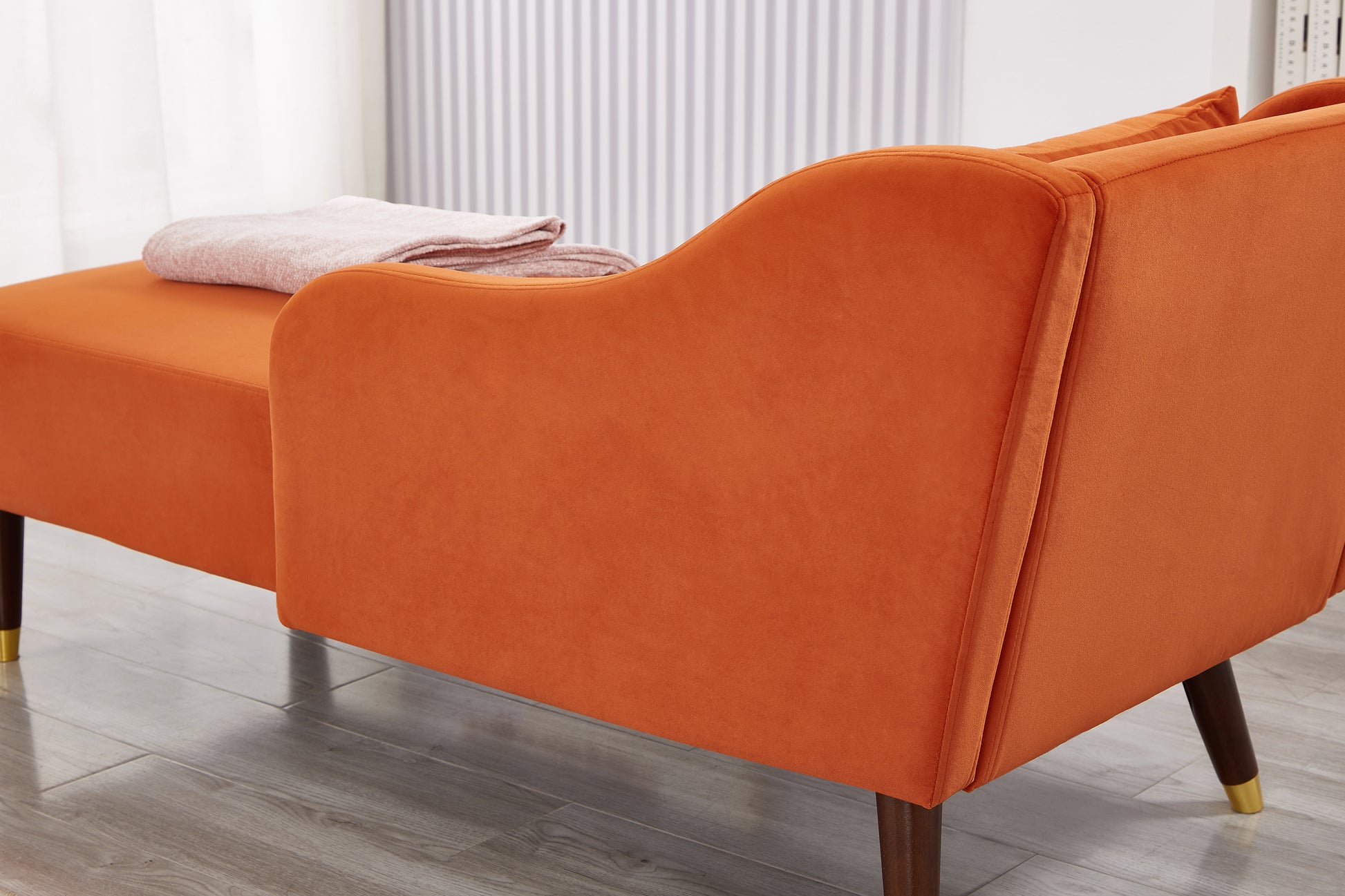 Modern Chaise Lounge Chair Velvet Upholstery (orange) - detail view 5