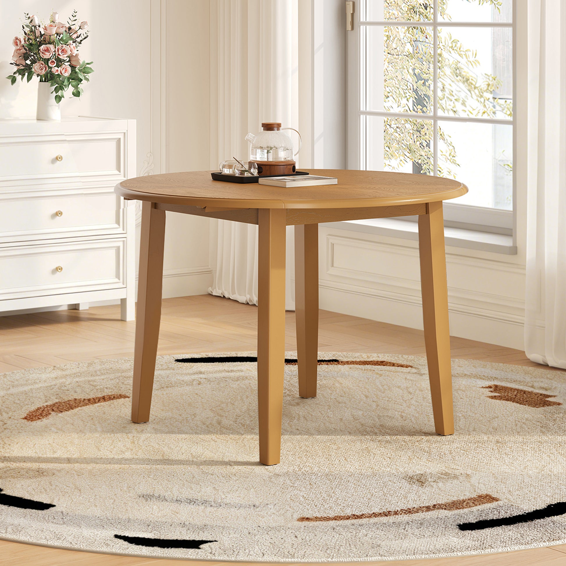 Extendable Round Dining Table for 2–4 People, Folding Wood Dining Table with Adjustable Size, Space-Saving Design for Small Apartments and Dining Areas - detail view 2