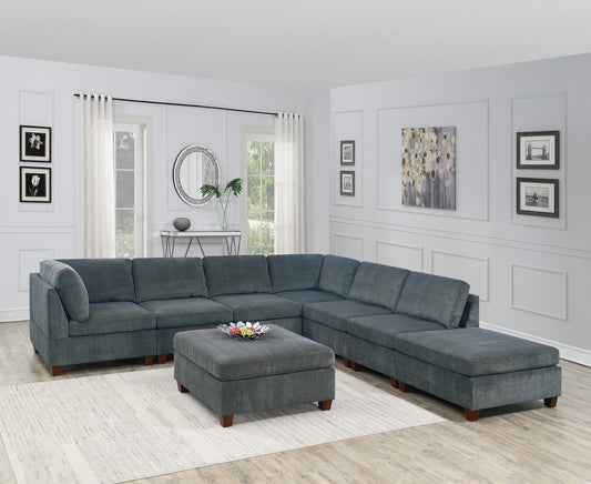 Living Room Furniture Grey Chenille Modular Sectional 8pc Set Large Corner L-Sectional Modern Couch 2x Corner Wedge 4x Armless Chairs and 2x - detail view 2