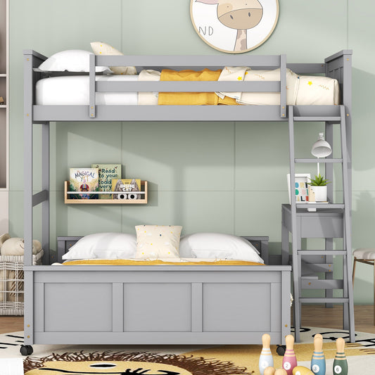 Twin over Full Bunk Bed with Desk - Gray - detail view 2