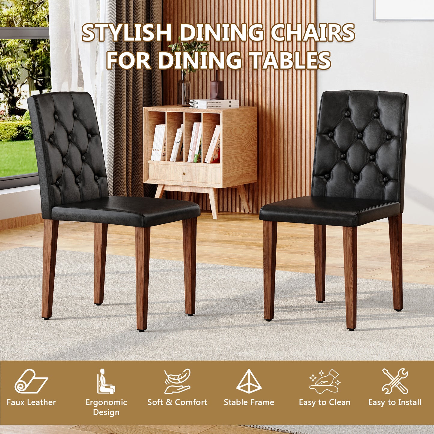 Black Upholstered Fabric Dining Chairs with Black Legs (set of 2) - detail view 5