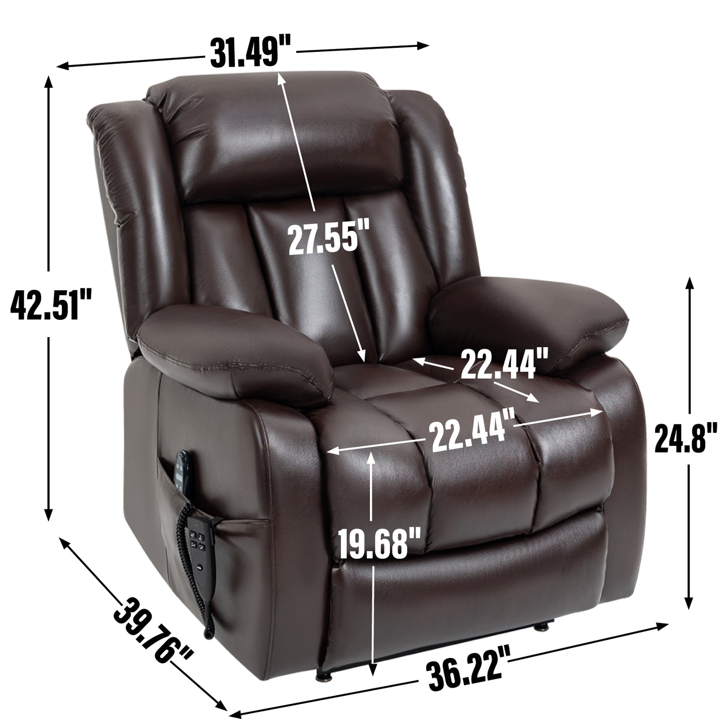 Dual Motor Infinite Position Up to 350 LBS Electric Medium Size Brown Power Lift Recliner Chair with 8-Point Vibration Massage and Lumbar - detail view 3