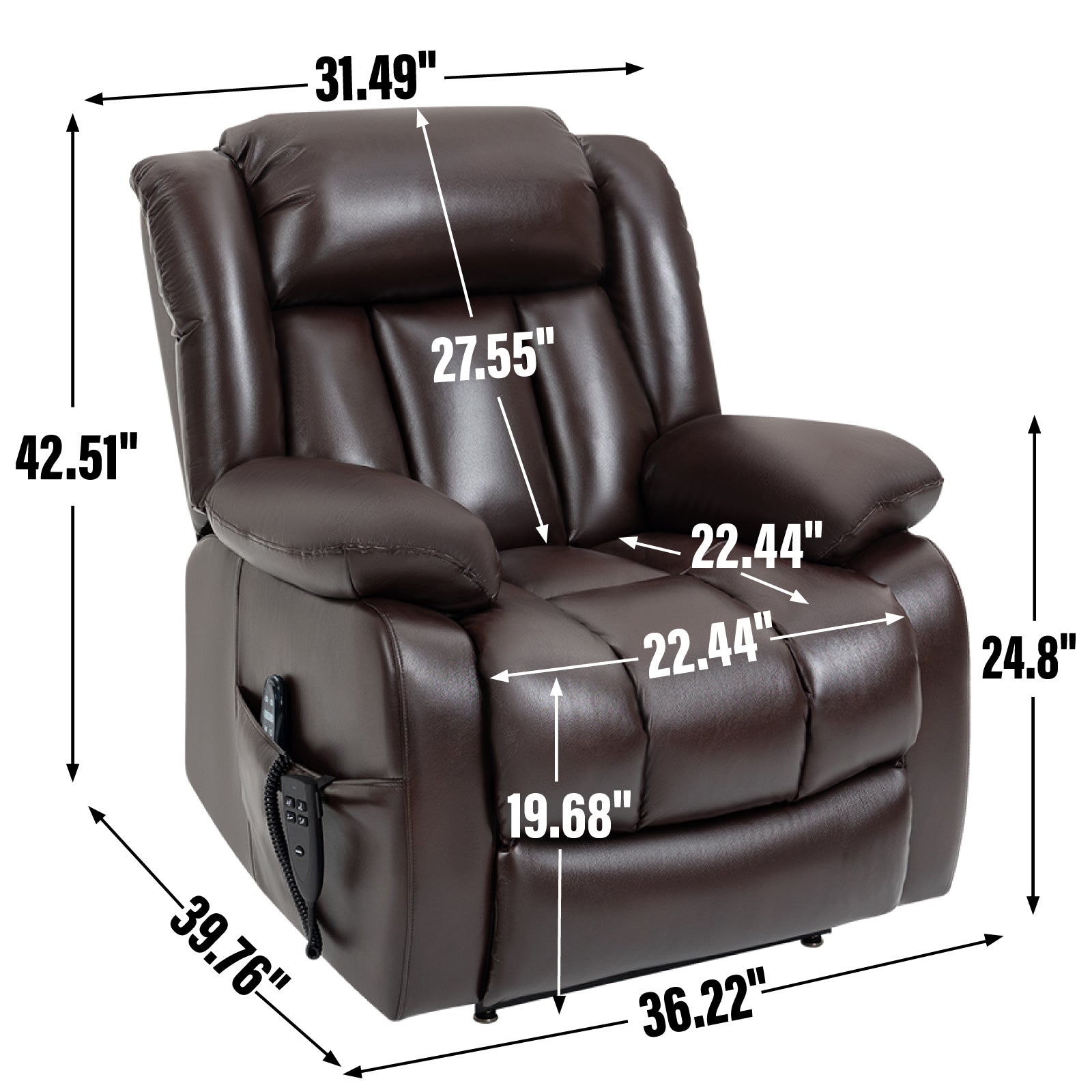 Dual Motor Infinite Position Up to 350 LBS Electric Medium Size Brown Power Lift Recliner Chair with 8-Point Vibration Massage and Lumbar - detail view 3