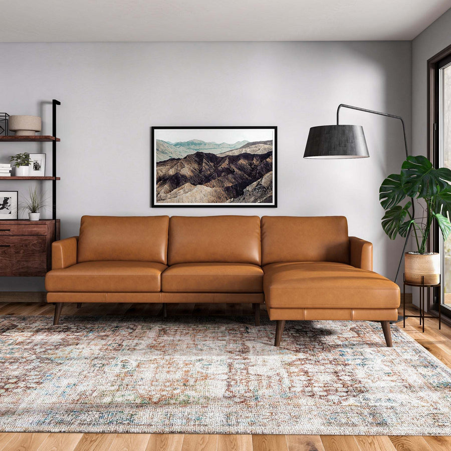 Lore  L-Shaped Genuine Leather Sectional In Tan Right Facing - primary color shot
