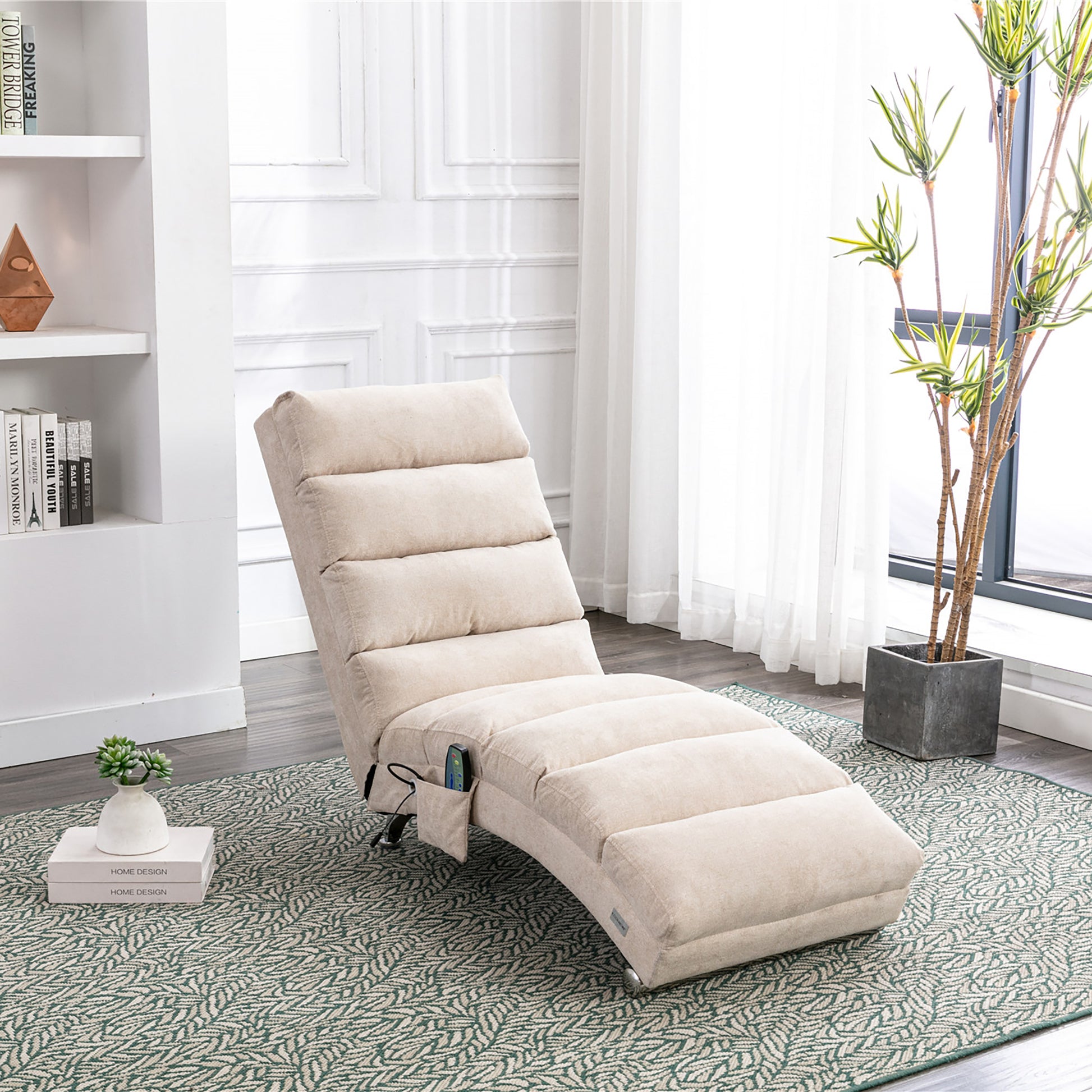 Beige Linen Chaise Lounge with Silver Legs - detail view 3