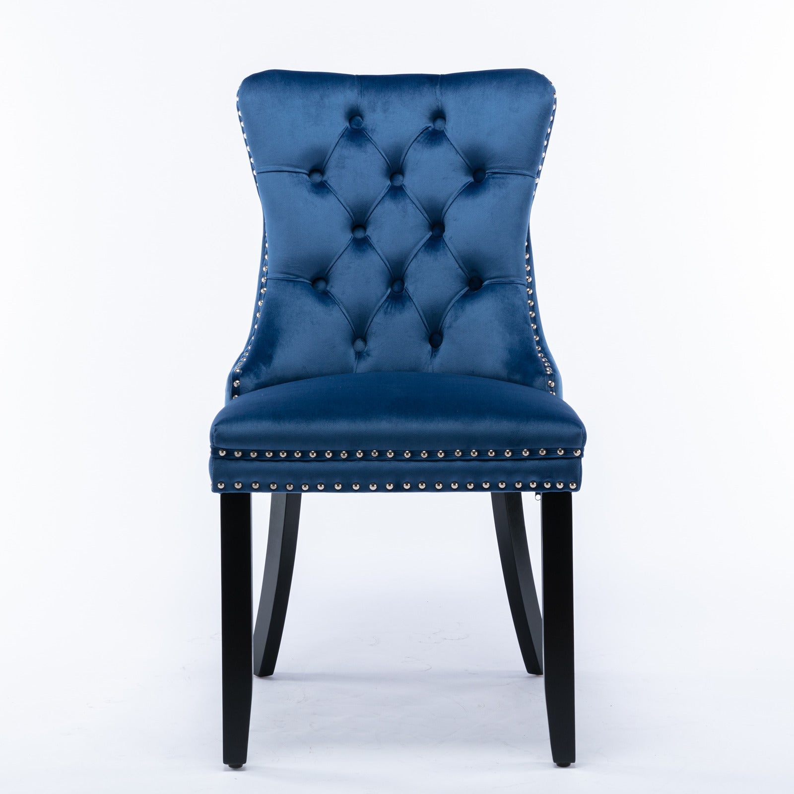 Niki Modern Velvet Side Chair with Nailhead Trim & Black Leg Set of 2 Blue