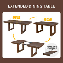 60'-78' Extendable Dining Table, Farmhouse Wooden Kitchen Table with Removable Leaf, Large Expanding Table for 4-8, Walnut - detail view 6