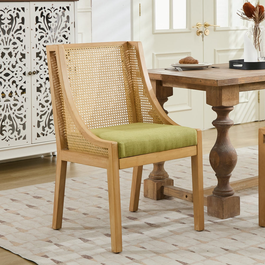 Olive Green Fabric Dining Chair with Wood Legs (1)