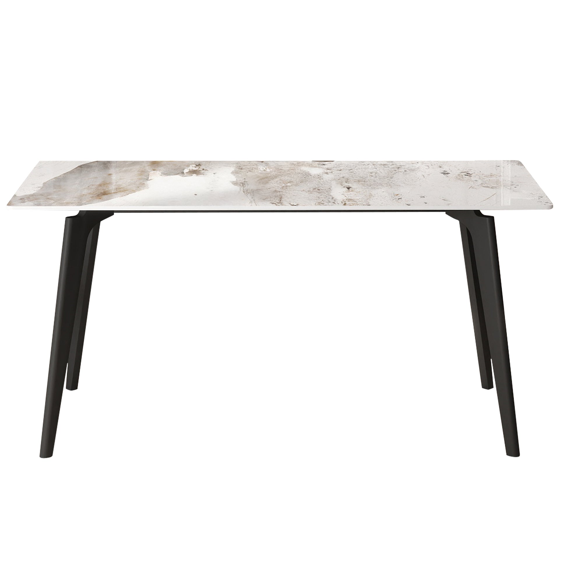 62" Modern Artificial Stone White Pandora Straight Edge Black Metal Leg Dining Table-Can Accommodate 6 People(dining Table Only) - detail view 4