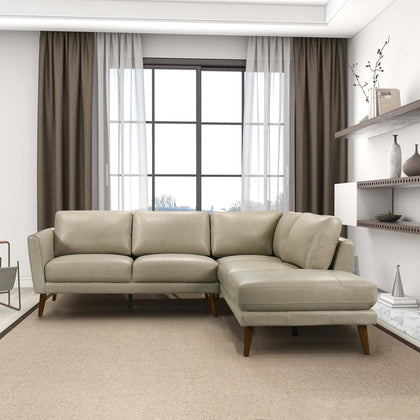 Benson Beige Leather Sectional Sofa with Right Facing Chaise Mid-Century Modern Design - detail view 2