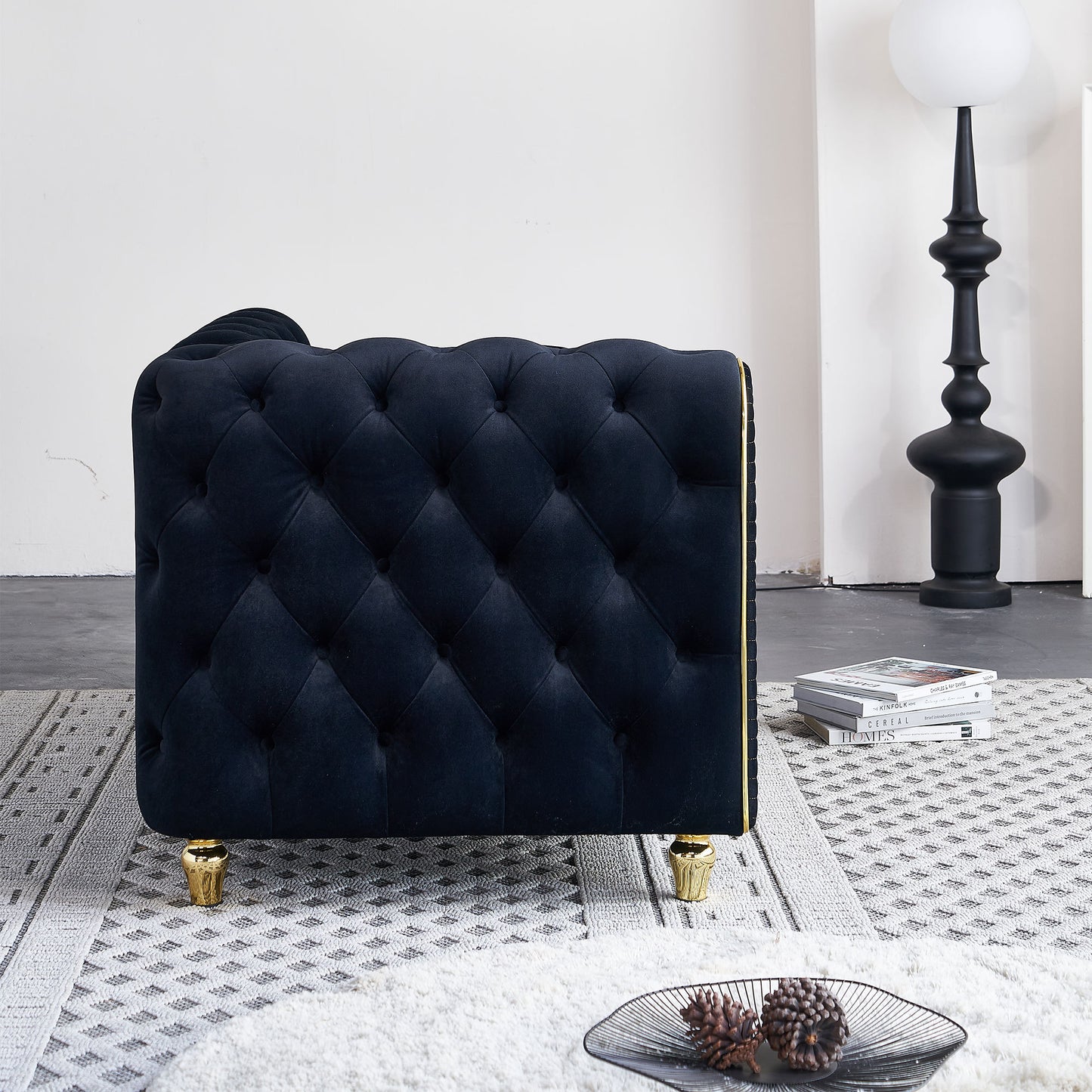 67" W Velvet Chaise Lounge - Black - detail view 7