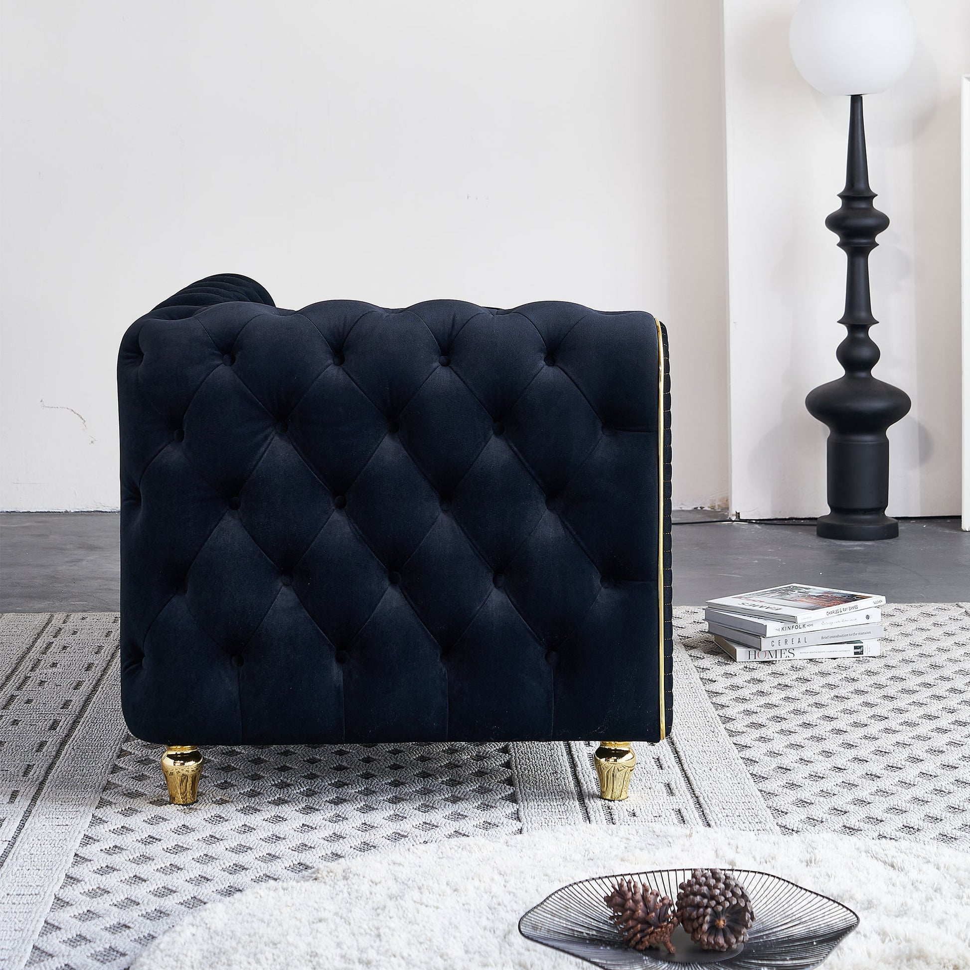 67" W Velvet Chaise Lounge - Black - detail view 7