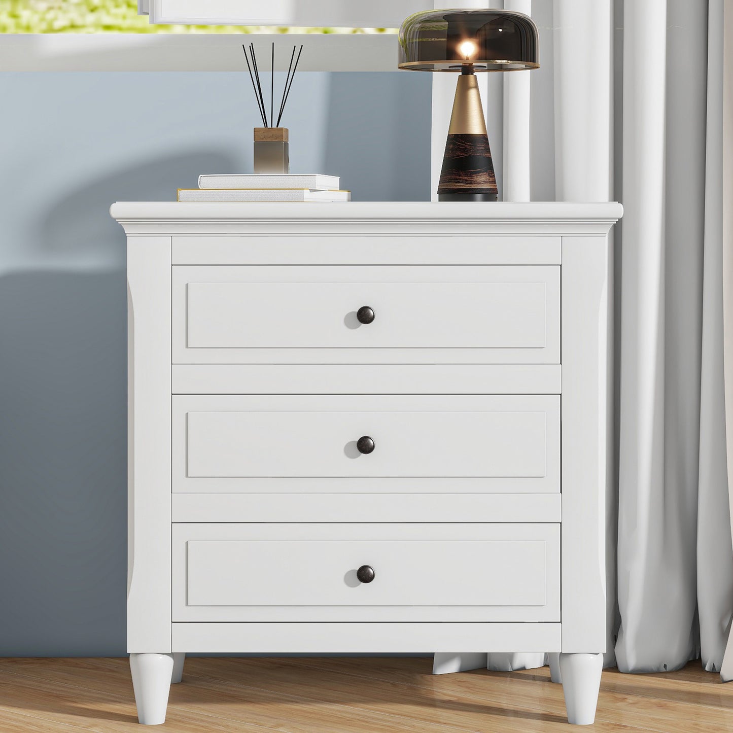 White Glider Nesting Tables with Wood Legs - primary color shot