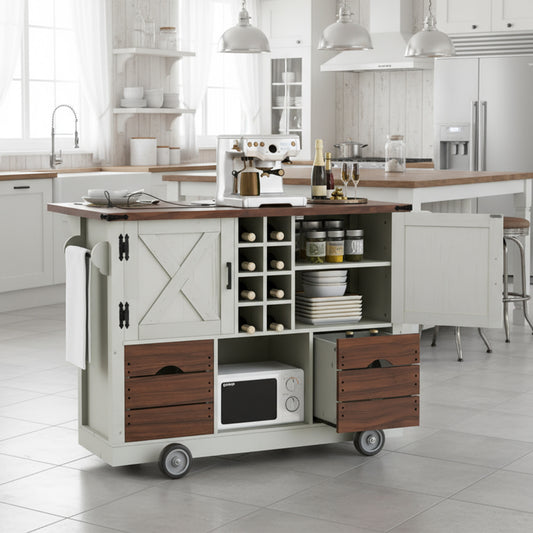 K&k 54' Farmhouse Kitchen Island with Drop Leaf - White - detail view 2