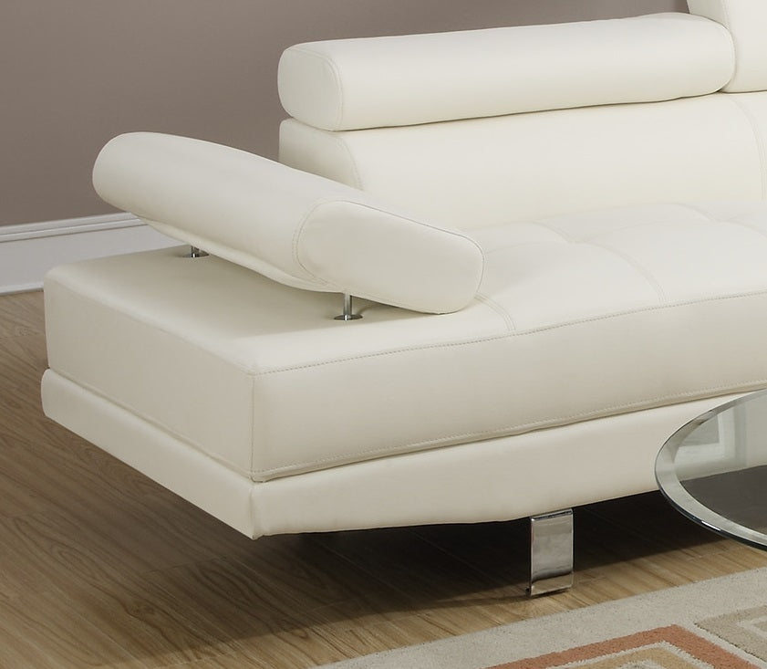 White Color Sectional Living Room Furniture Faux Leather Adjustable Headrest Right Facing Chaise & Left Facing Sofa - detail view 6