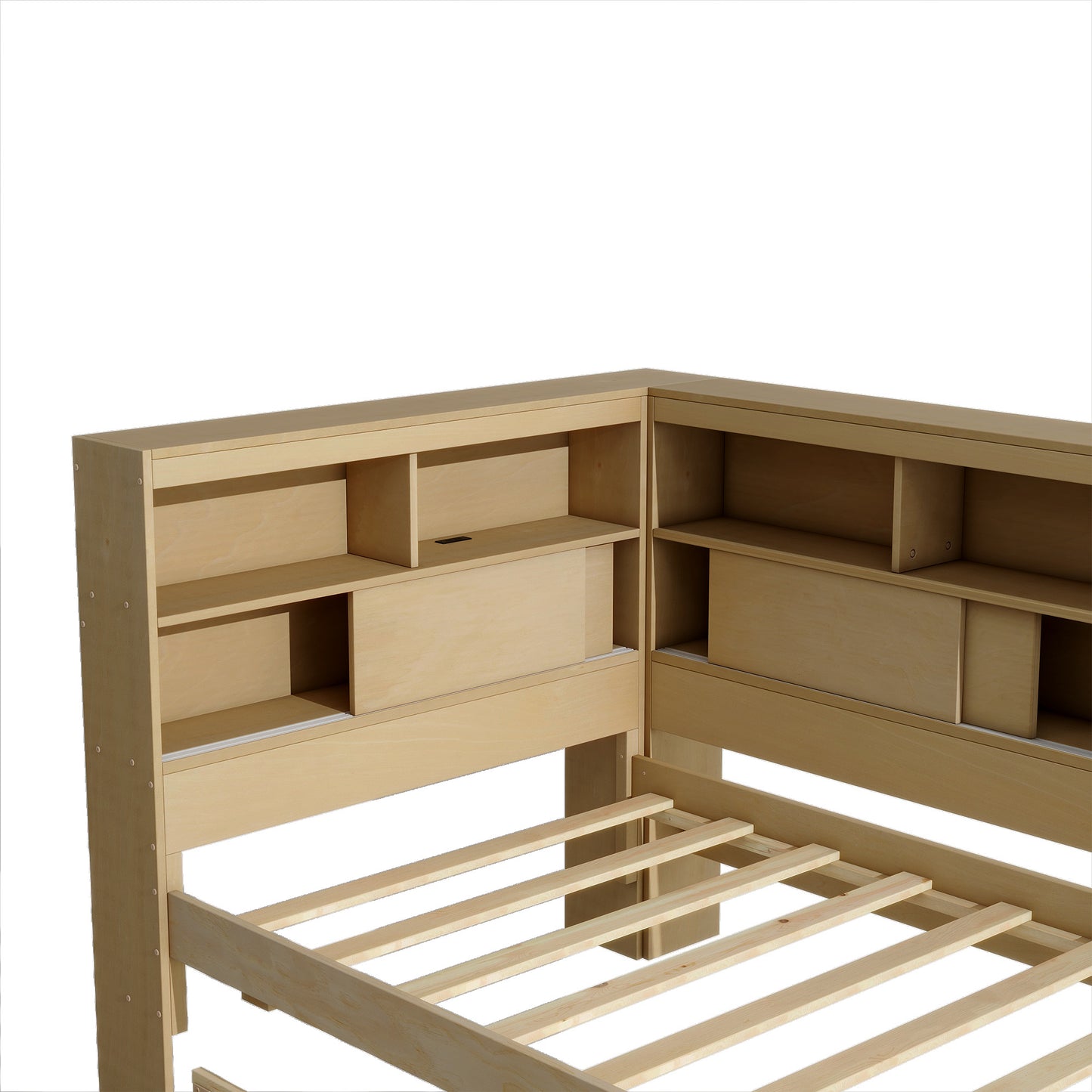 Auden Twin Size Wood Daybed with Storage Shelves, USB and Trundle, Natural