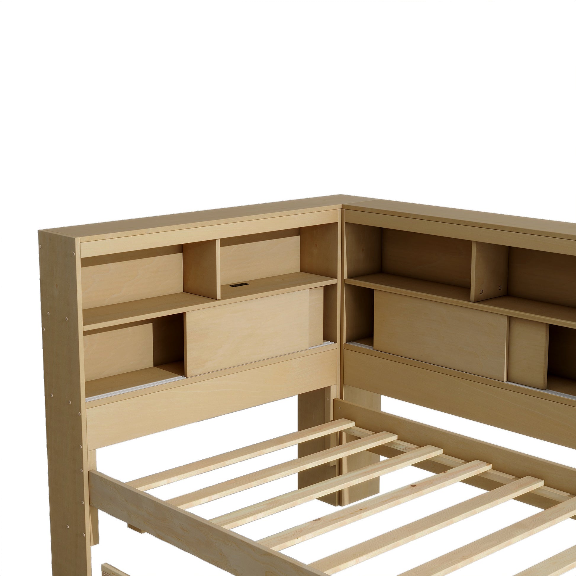 Auden Twin Size Wood Daybed with Storage Shelves, USB and Trundle, Natural