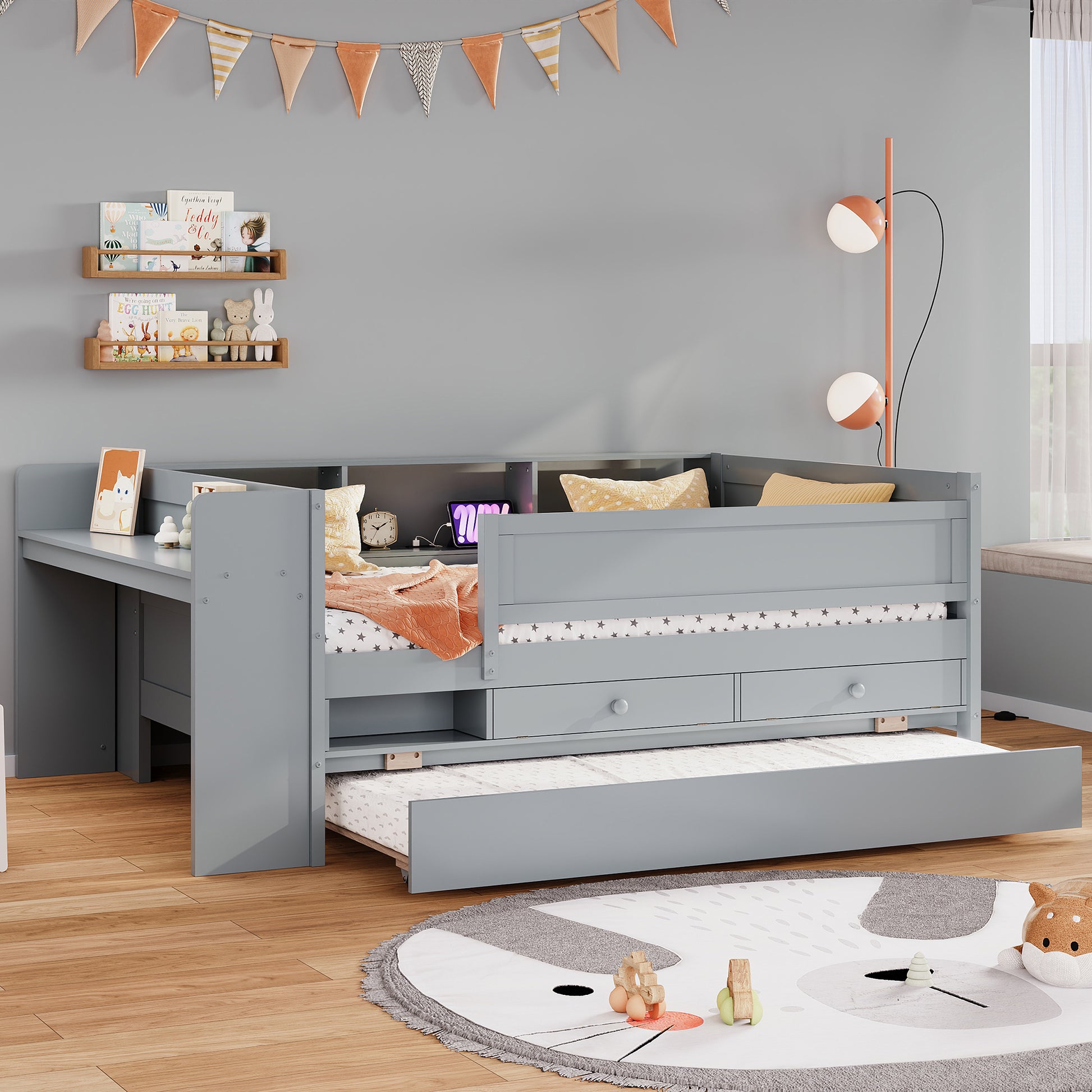 Auden Multi-Functional Twin Daybed with Drawers and Trundle, Gray