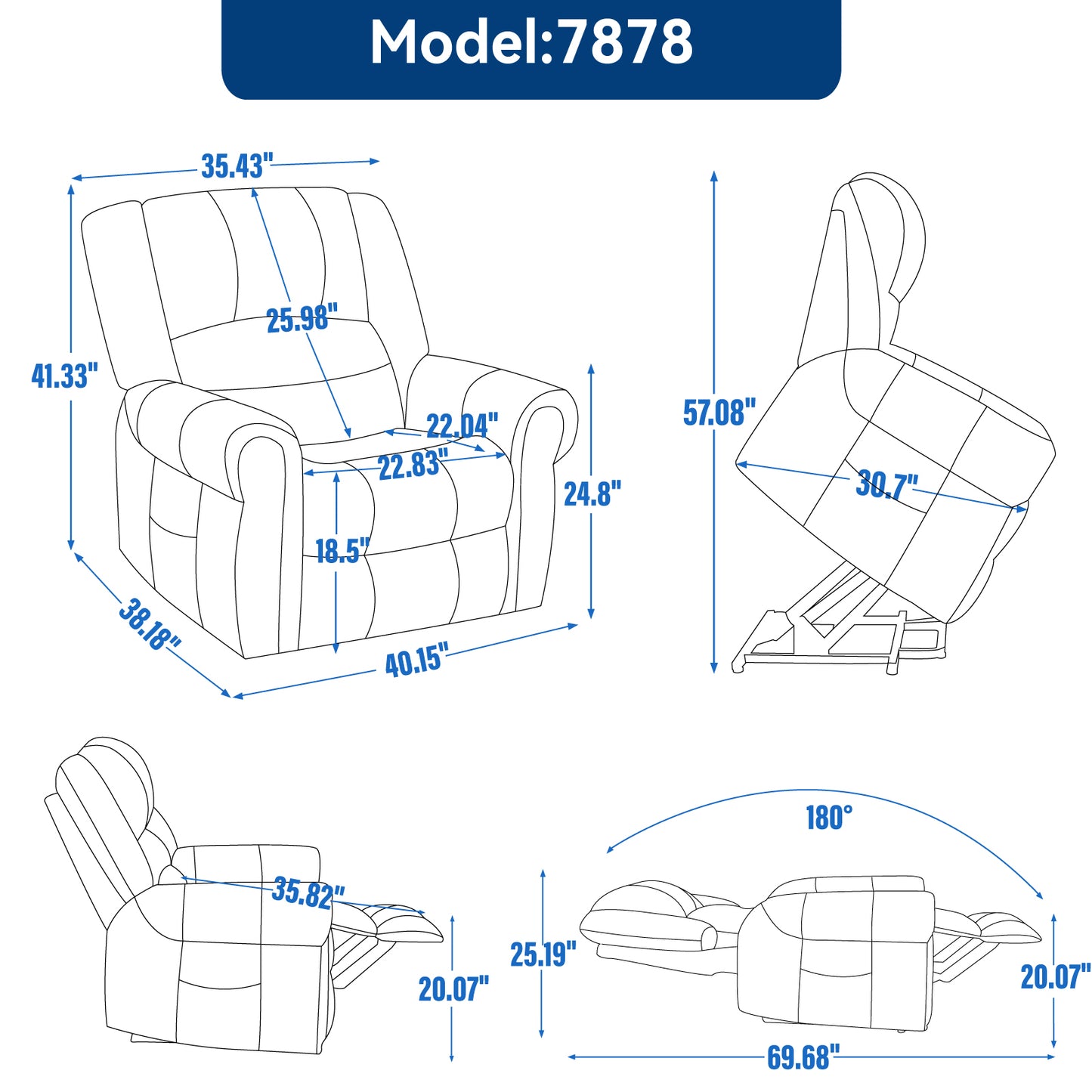 Power Lift Recliner Chair Heat Massage Dual Motor Infinite Position Up to 350 LBS - Grey - detail view 6