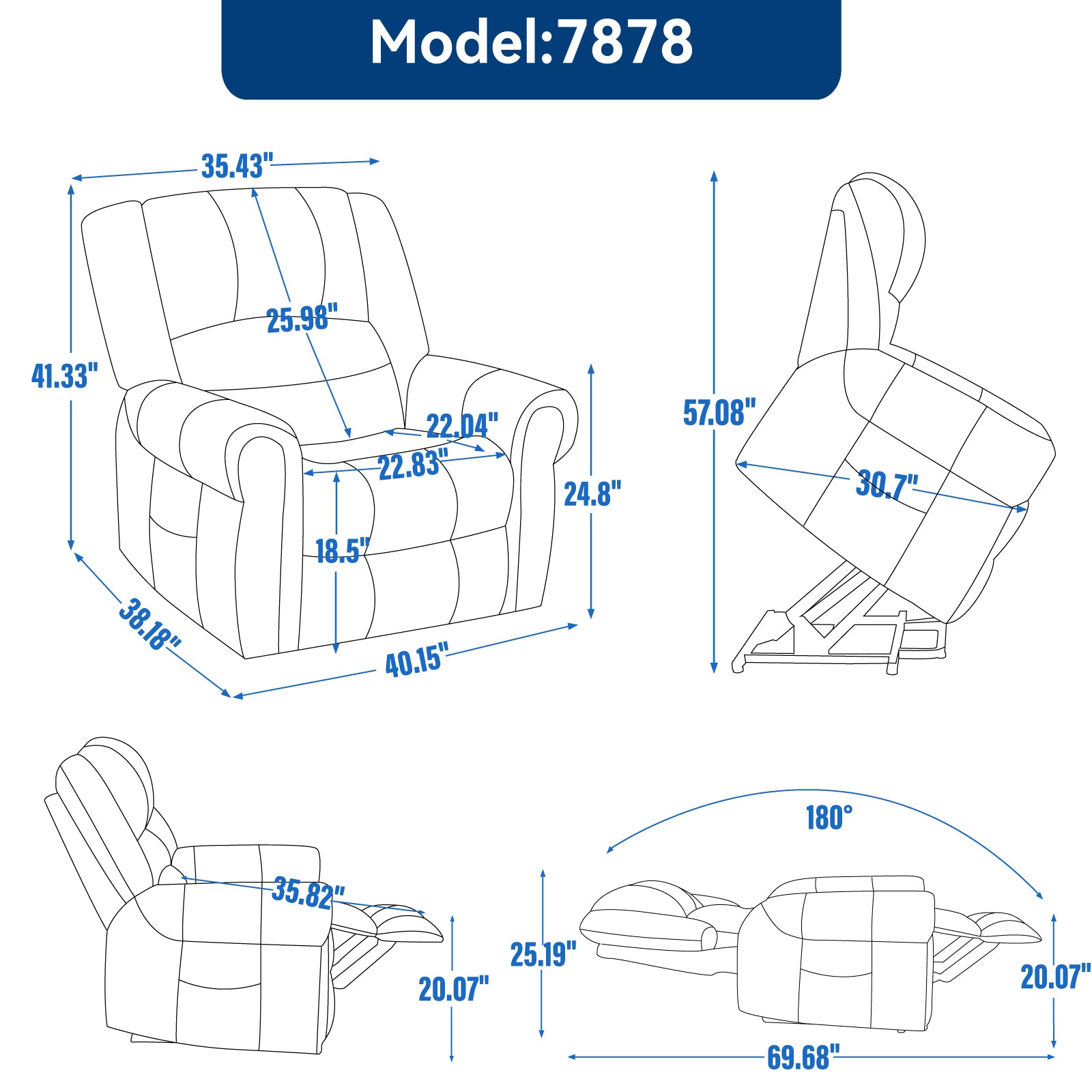 Power Lift Recliner Chair Heat Massage Dual Motor Infinite Position Up to 350 LBS - Grey - detail view 6