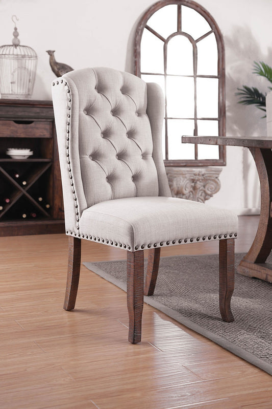 Diana Contemporary Tufted Wingback Side Chairs Set of 2 Ivory & Rustic Oak