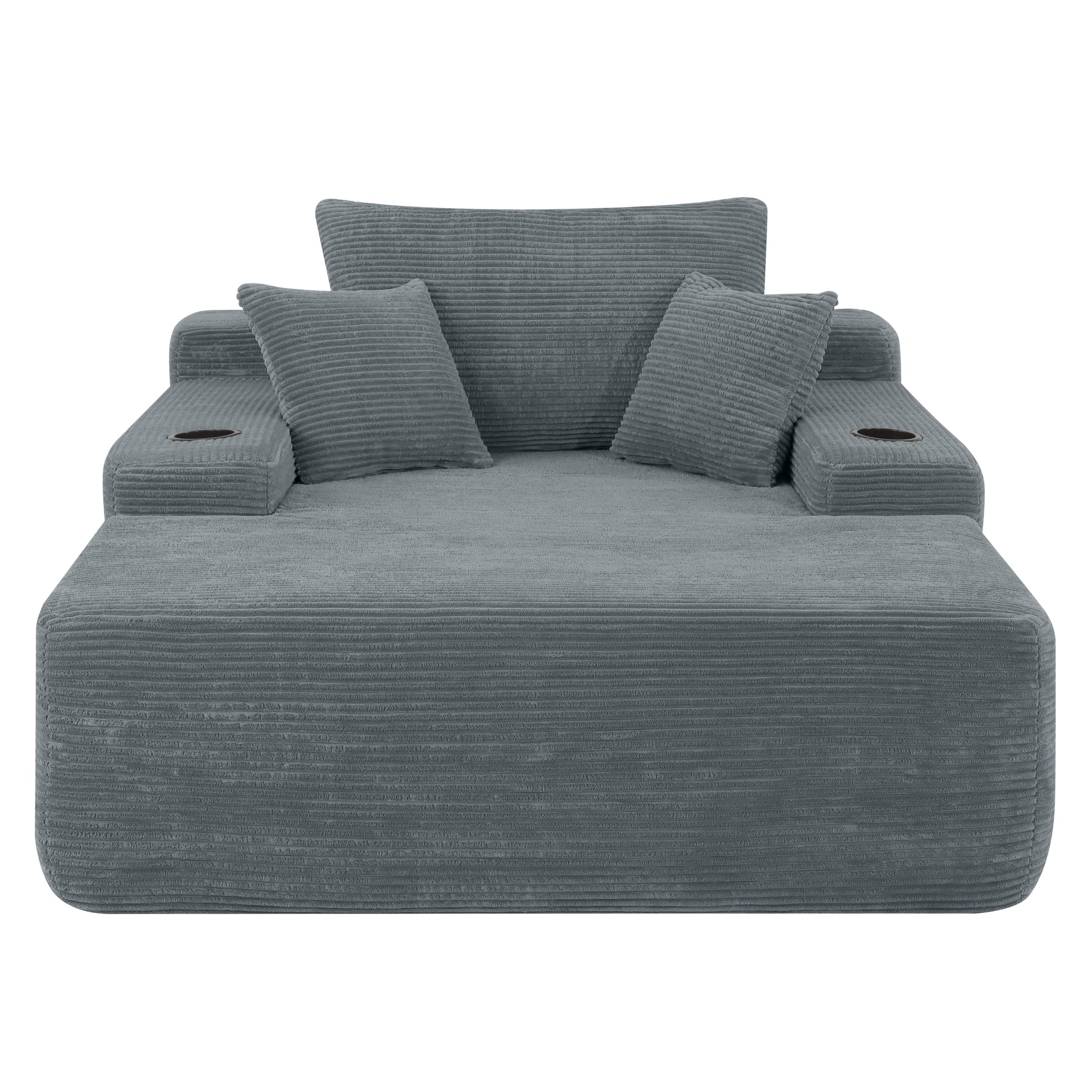 NEW Convertible Chaise Lounge Chair Corduroy with Wide Armrest & Throw Pillows - Grey - detail view 8