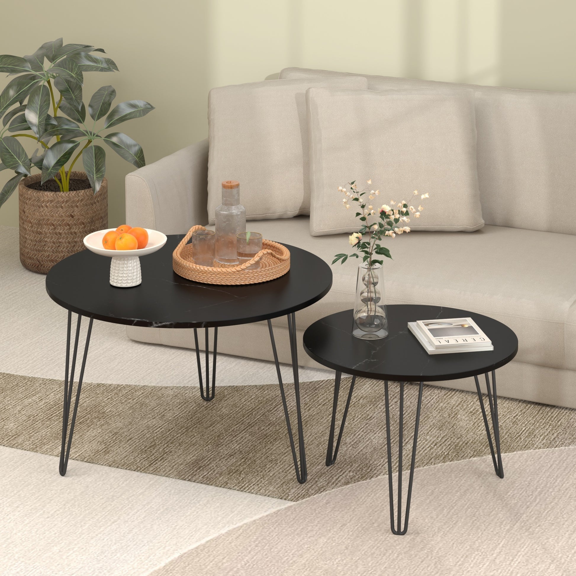 Black Wood+metal Steel Frame Nesting Tables with Black Legs - detail view 5
