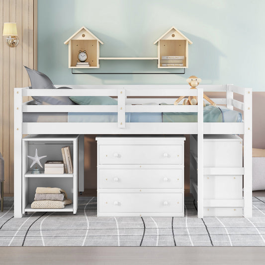 Low Study Full Loft Bed with Cabinet - White - detail view 2