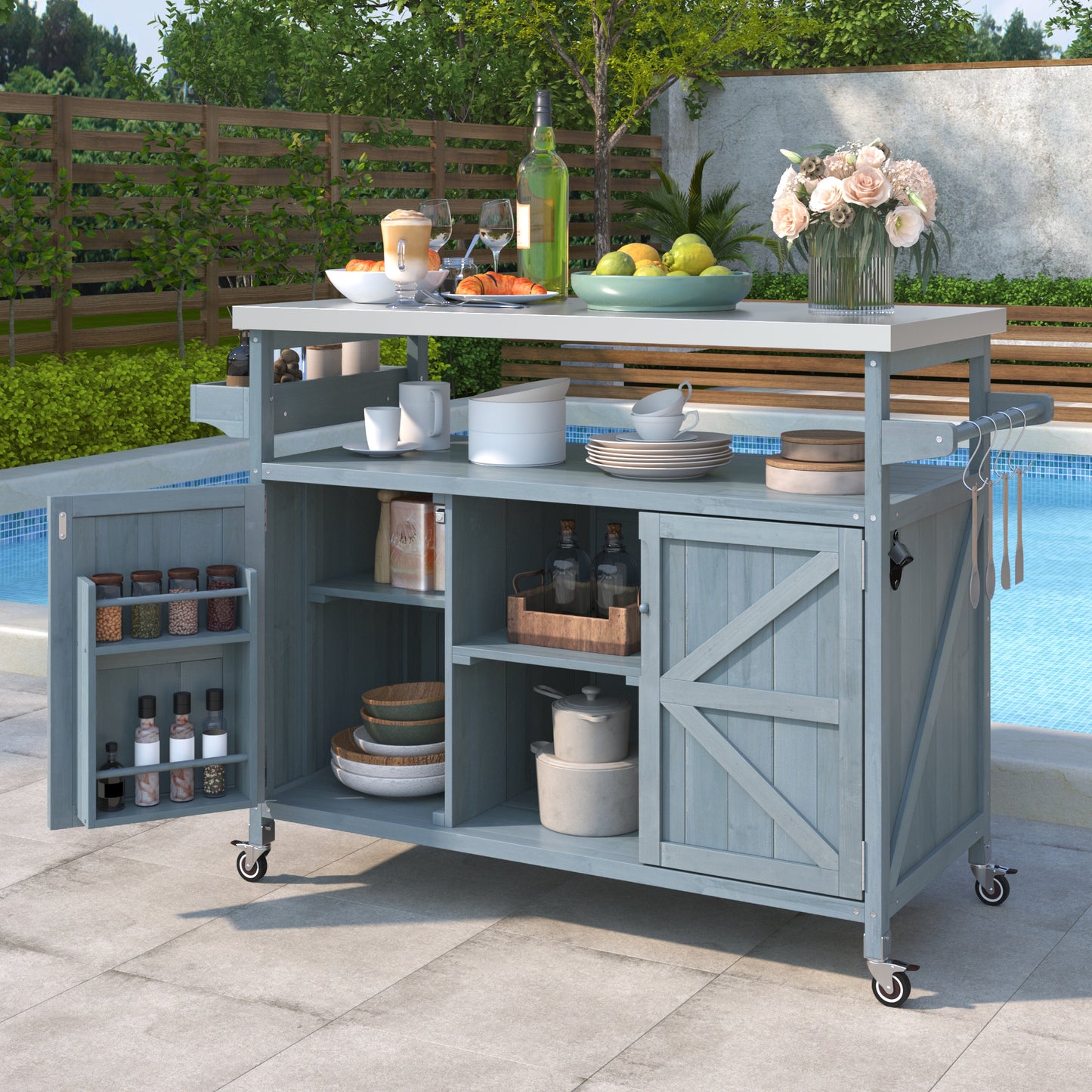 K&k Outdoor Kitchen Island - Grey & Blue - primary color shot