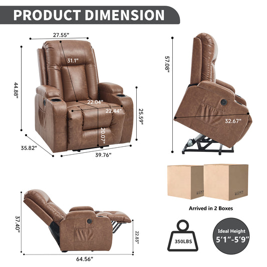 Brown PU Infinite Position Up to 350 LBS Power Lift Recliner Chair for Elderly - detail view 2