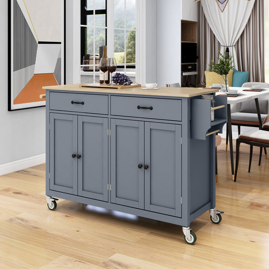 Kitchen Island Cart with Solid Wood Top & Locking Wheels - Blue - primary color shot