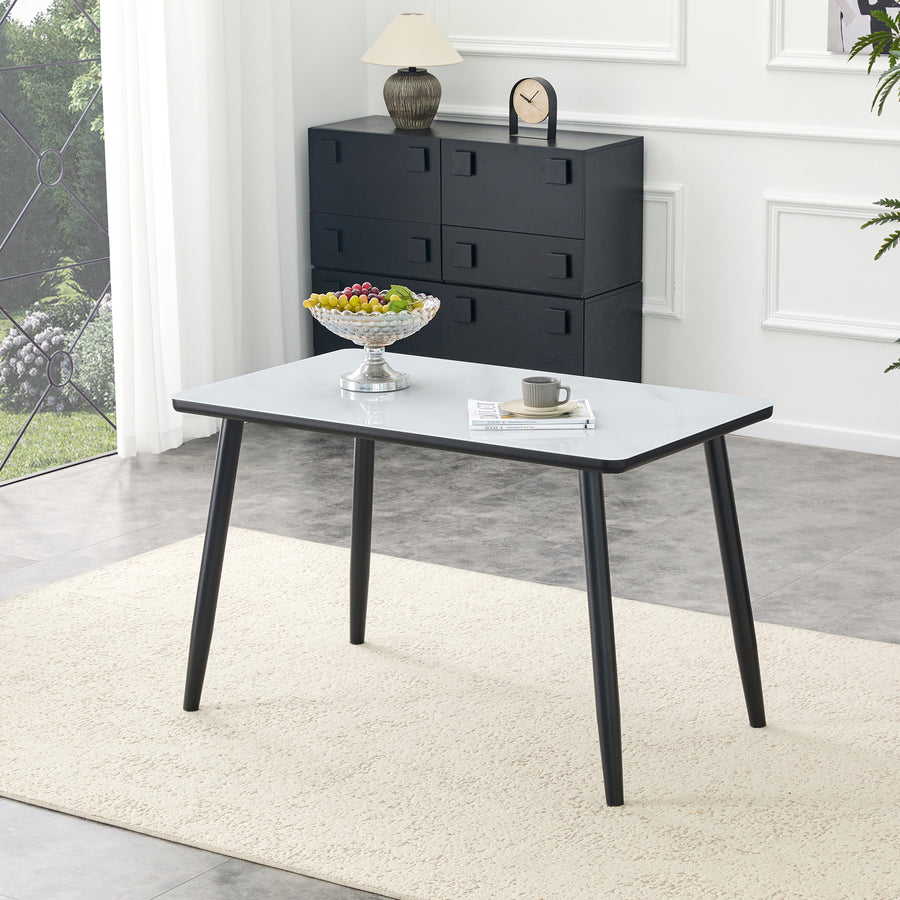 Modern Minimalist Rectangular Dining Table - White & Black - primary color shot