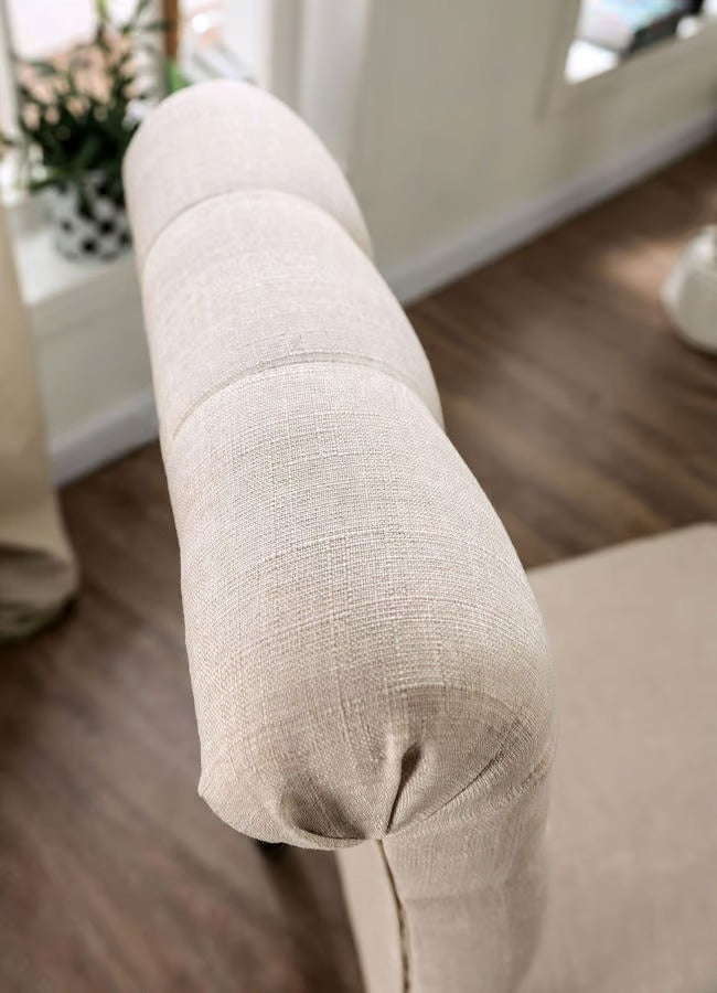 Madeline Button Tufted Linen Side Chairs with Black Legs, Ivory