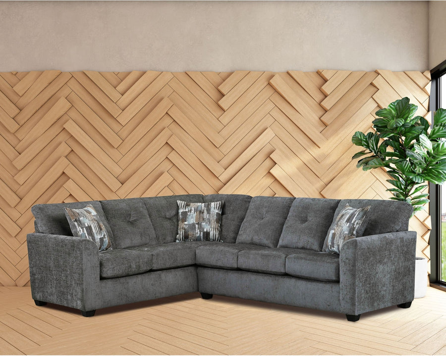 Gerald Traditional Woven Velvet Upholstered Corner Sectional, Gray