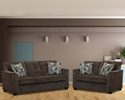 Gerald Woven Velvet Sofa & Loveseat Set - Chocolate