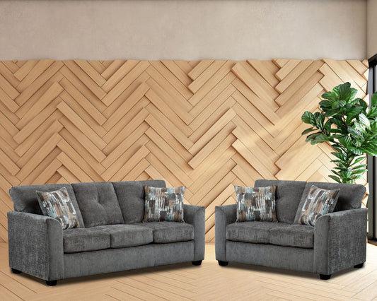 Gerald Woven Velvet Sofa & Loveseat Set - Gray