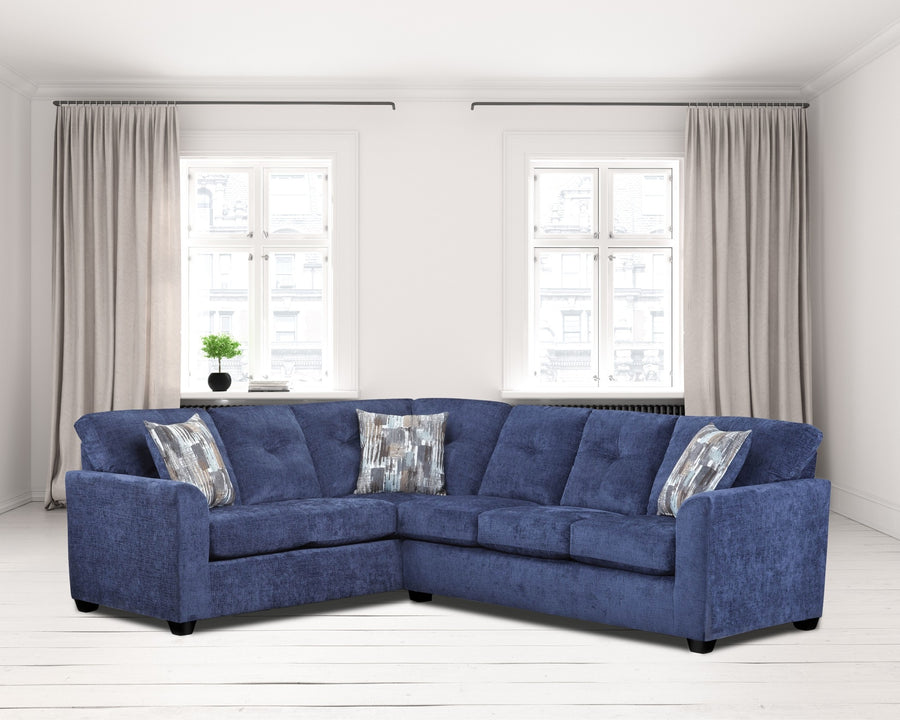 Gerald Traditional Woven Velvet Upholstered Corner Sectional, Navy Blue