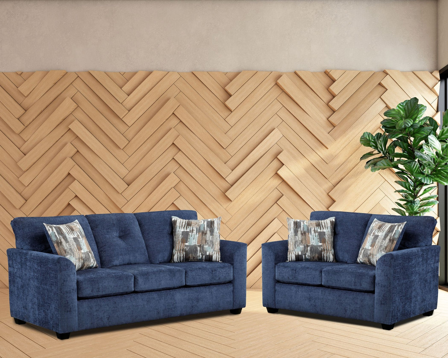 Gerald Woven Velvet Sofa & Loveseat Set - Blue