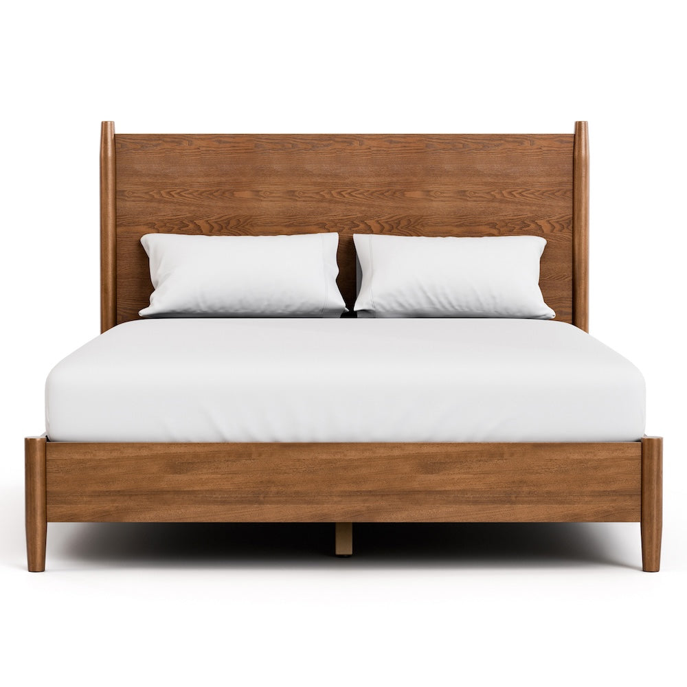 Thusis Full Bed - Mid-Century Modern Walnut/Beige Bouclé