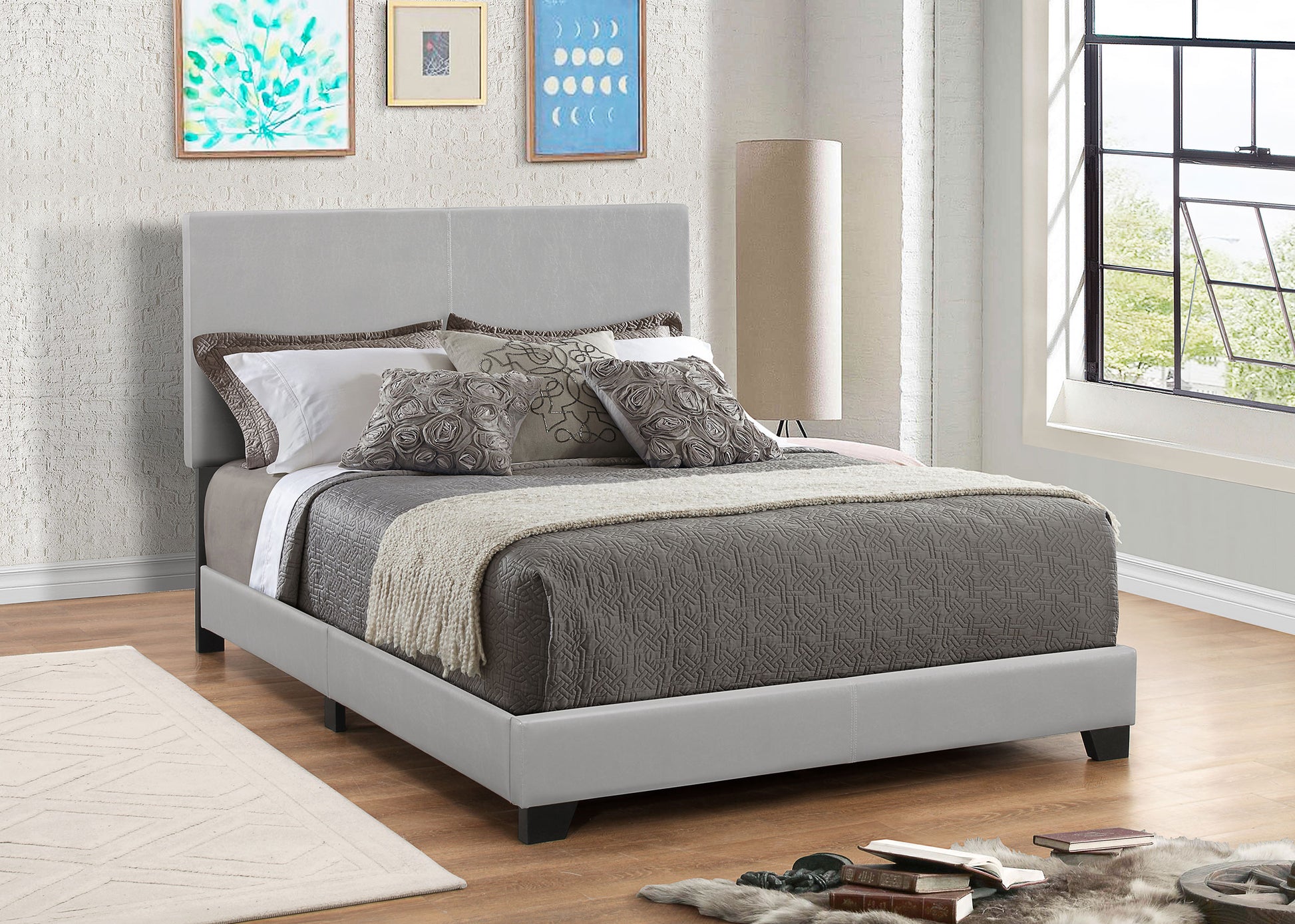 Dorian Faux Leather Upholstered Full Panel Bed – Grey