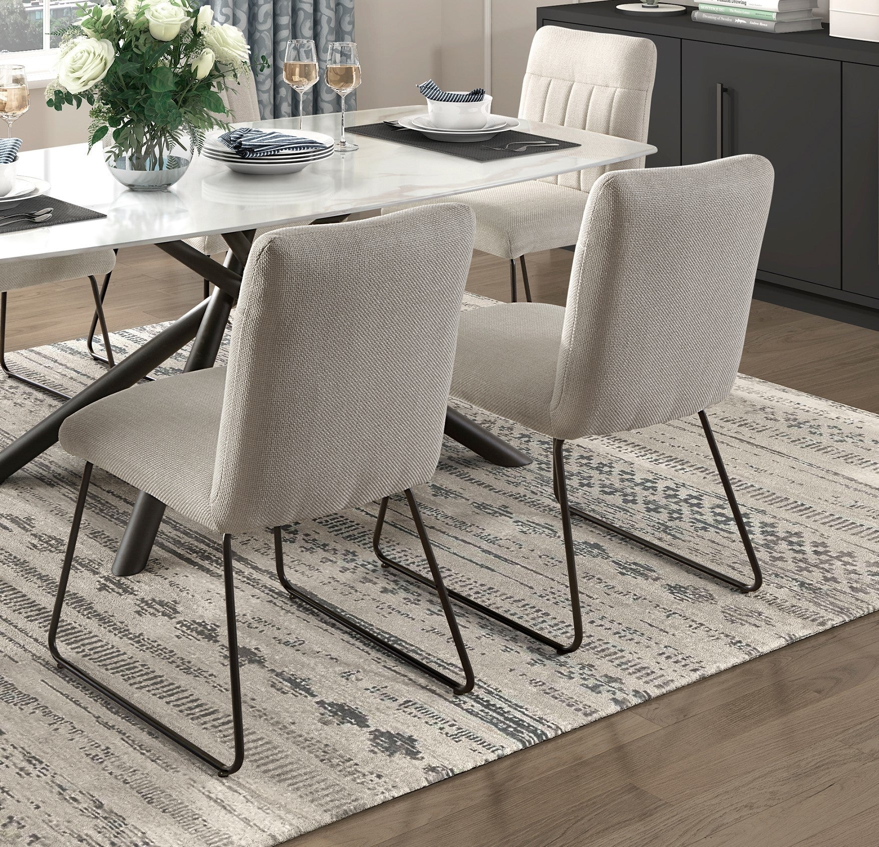 Olivia Modern Side Chairs with Black Metal Legs. Set of 2 Beige