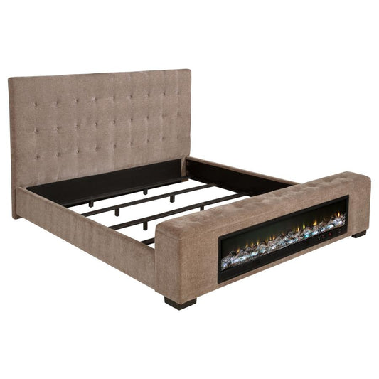 Senna Upholstered Queen Audio Flame Visualizer Bed – Brown