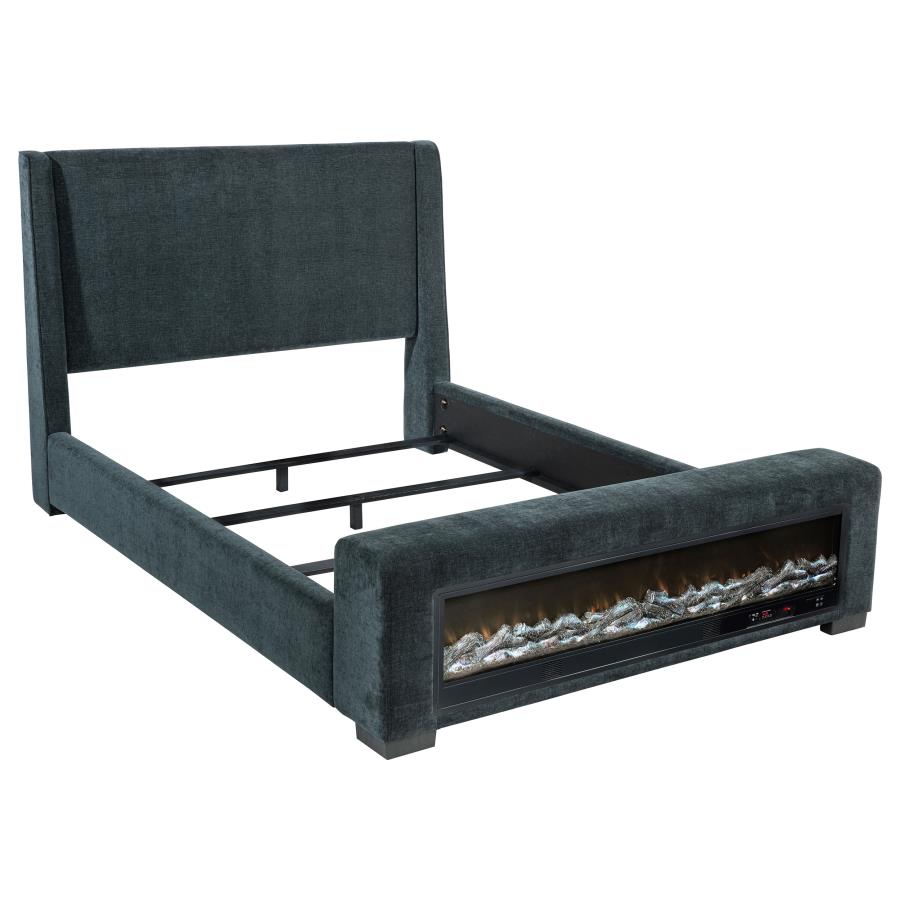 Preston Upholstered Eastern King Audio Flame Visualizer Bed – Dark Blue