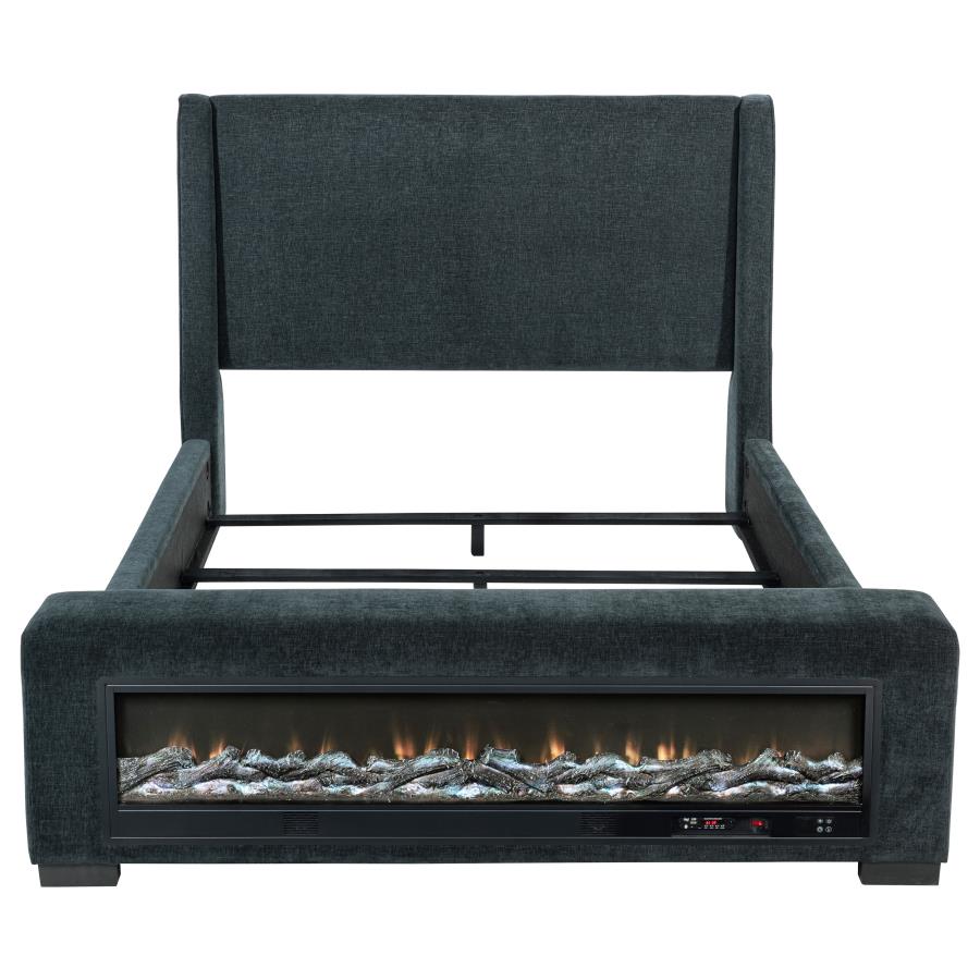 Preston Upholstered Eastern King Audio Flame Visualizer Bed – Dark Blue