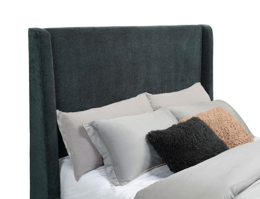 Preston Upholstered Eastern King Audio Flame Visualizer Bed – Dark Blue