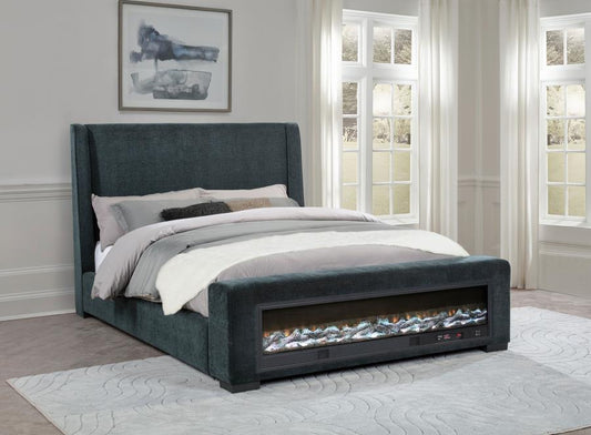 Preston Upholstered Queen Audio Flame Visualizer Bed – Dark Blue